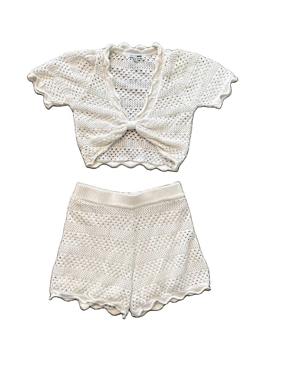 Two Piece Set | Women’s | Fashion Nova | Medium | White Crochet Crop Top, Shorts